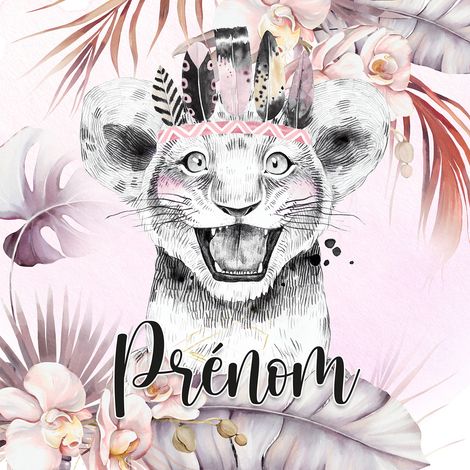 Papier peint panoramique enfant avec prénom personnalisable - Lion Indien - 320 cm x 320 cm (1/2)