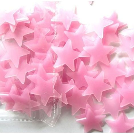 100PC Enfants Chambre Fluorescent Glow In The Dark Etoiles Stickers muraux Rose (1/3)