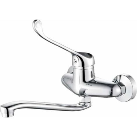 Bari - Mitigeur de Lavabo avec Poignée Médicale, Robinet de Salle de Bain PMR, Chrome, Argent (1/5)