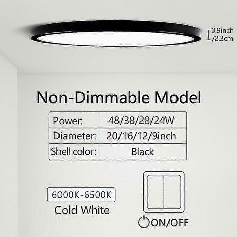 Plafonnier LED ultra-mince moderne de 50 cm (20 pouces) pour salon, luminosité réglable, panneau lumineux AC85-265V (24W noir-blanc froid) (1/5)