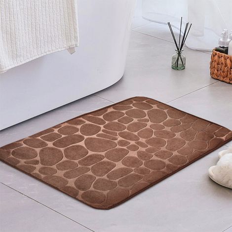 Brun café, 5080cm (polaire corail, 0,8cm d'épaisseur) Tapis de sol en polaire corail unie avec petits cailloux, tapis de salle de bain, tapis absorbant pour toilettes (1/5)
