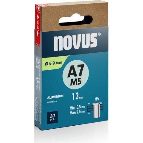 Novus Blindnietmuttern Typ M5 x 13 mm Aluminium Nietmutter 20 Stück Blindnietzange