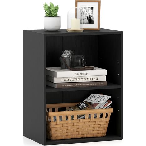 Bibliothèque à 2 Cubes Ouverts avec Étagère Réglable à 5 Positions, Grain de Bois, Étagère pour Salon, Chambre, Bureau, 42 x 29,5 x 53,5 cm, Noir (1/5)