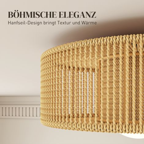 Suspension bohème avec douille LED G9, abat-jour rond en corde de chanvre, plafonnier suspendu (1/4)