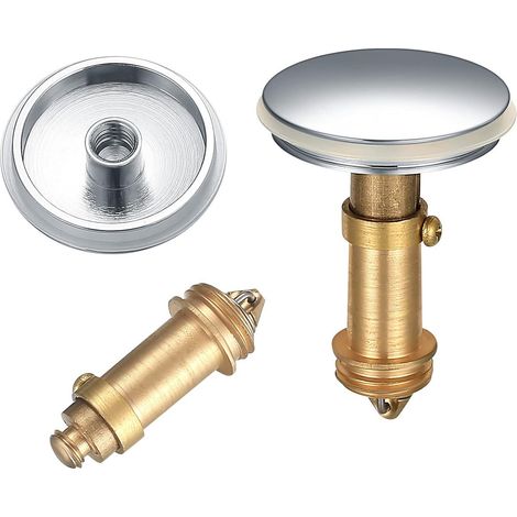 2 Pièces Bouchons de lavabo à poussoir, bouchons de vidange de salle de bain, bouchon clic-clac 38 mm, bouchons à bouton laiton massif chromé