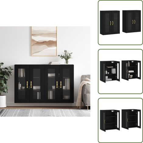Armario de pared con vidrio - vidaXL Armarios de pared 2 uds madera de ingeniería negro - Armario de pared para casa
