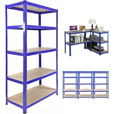 Étagères de Rangement à 5 Niveaux - 200 x 100 x 50cm, Bleu Étagères Charge Lourde Métallique sans Boulon, Charge Totale de 875kg, Etagère Stockage pour Garage, Cave, Bureau, Cuisine, Magasin (1/5)