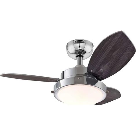 Ventilateur de plafond Wengue 76 cm 78762 avec lumière individuelle et trois pales, finition chromée avec verre opale mat (1/3)