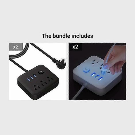Une multiprise avec protection contre les surtensions, trois prises secteur, trois ports USB, un bouton marche/arrêt, fiche plate, station de charge de bureau avec protection contre les surcharges, ad (1/5)
