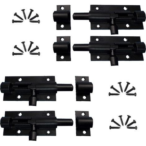 4 pcs Acier Inoxydable Loquet de Porte Coulissant, Loquet Verrou de Porte Coulissant pour Salle de Bain, Alliage d'Aluminium, avec Vis, pour Portail de Jardin, Cabanon, Wc (Noir) (1/5)