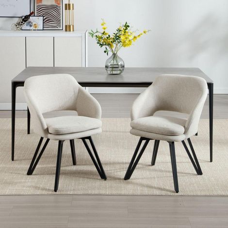 2er Set Esszimmerstühle mit 180° Drehfunktion, Leinen Polsterung, Hafermilch (1/5)