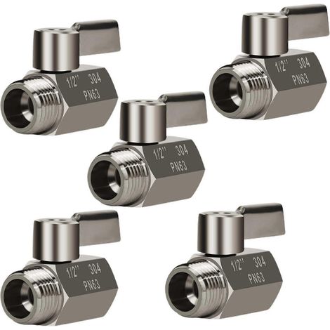 Vanne à bille miniature 5X en acier inoxydable 304 (filetage NPT 1/2 pouce femelle x mâle), vanne de régulation de débit d'eau (1/5)