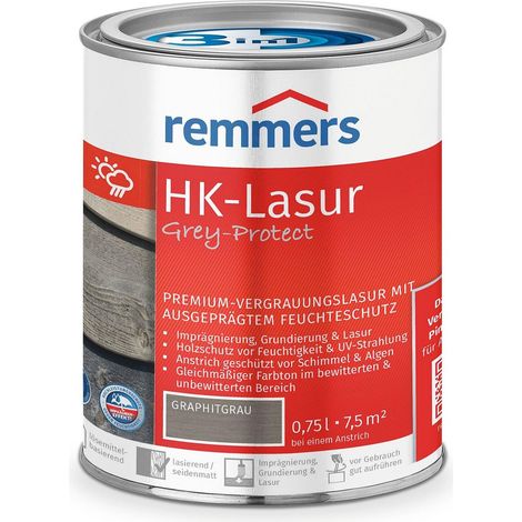 Remmers HK-Lasur 3in1 Grey-Protect graphitgrau, 0,75 Liter, Holzlasur für Vergrauung außen, 3 Holzschutz Produkte in einem, Feuchtigkeit- und UV-Schutz