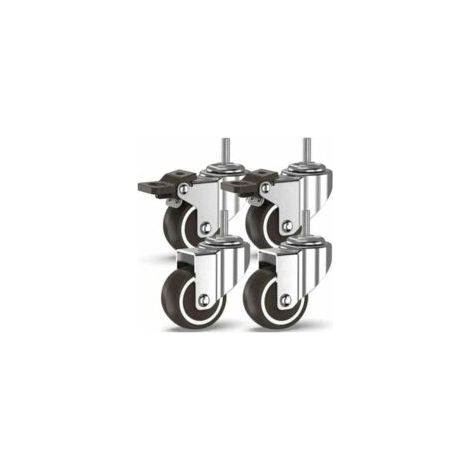 4 ruote girevoli da 50 mm con perno filettato, ruote per mobili, ruote con freno per il trasporto industriale di pannelli (con perno M10, 2 con freno, 2 senza freno) - Crezuo (1/3)