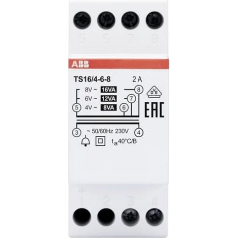 [NEUWERTIG] B-Ware ABB Klingeltransformator 4 V 6 V 8 V 4 A 16 W für Reiheneinbau 230 V (1/2)