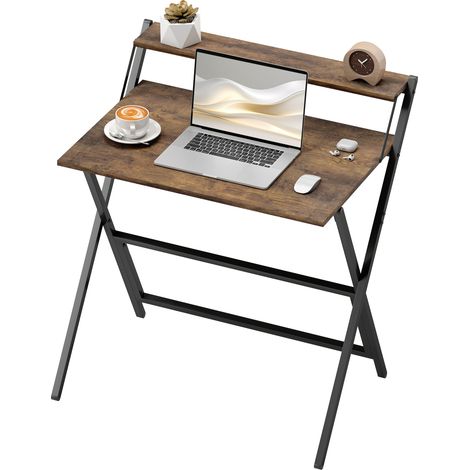 81.5 cm Folding Computer Desk Monitor Shelf - Rustic Brown (1/5)