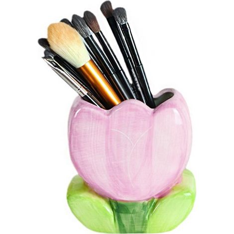 Pot à Crayon en Ceramique, Pot pour Pinceau de Maquillage, Petit Pot Pinceaux Maquillage Porte Stylo Bureau Design Vase a Fleur pour Stylos, Maison, Bureau DéCoratif (Violet, 11.3L x 12.2H x 6.9W cm) (1/5)
