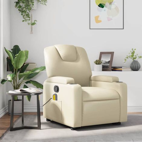 Fauteuil inclinable de massage-Chaise de relaxation-Fauteuil Relax Crème Similicuir 863509 (1/5)