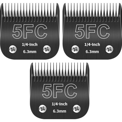 Lot de 3 Lames de Toilettage 5FC Détachables pour Chien - Lame en Acier de 1/4 Pouce (6,3 mm) - Compatible avec A5, KM-10 - Noir (1/5)