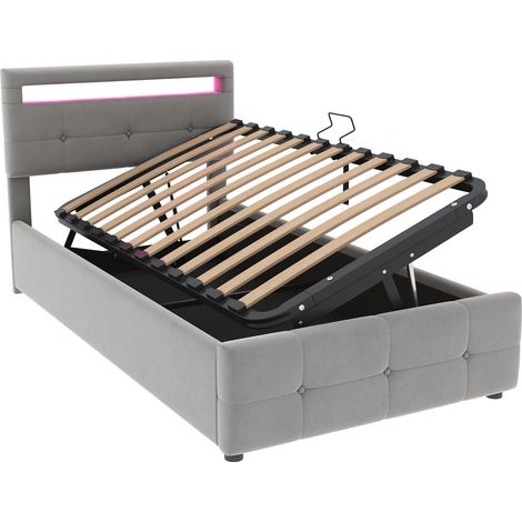 Lit Enfant 90x200 Cm Avec Lit Coffre Hydraulique Et Éclairage LED (1/5)