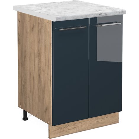 Unterschrank  Fame-Line, Dunkelblau Hochglanz, 60 cm , AP Marmor, Vicco