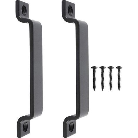 2PCS Poignée de Porte Coulissante Poignée de Porte pour Grange Placard Armoire Cuisine Meuble en Acier avec Vis Noir (16,5CM) (1/5)