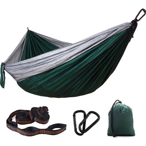 Hamac de camping en nylon pour 2 personnes, hamac double à séchage rapide pour l'extérieur, le jardin, le parc et la randonnée, équipement léger et portable pour dormir en pleine nature (1/5)