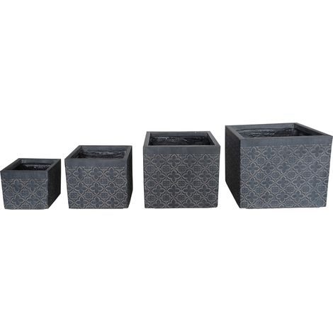 Vasi quadrati da giardino in fibra di argilla grigio scuro set 4 vasi Papavero