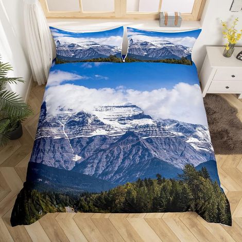 Montagne Ensembles de Housse de Couette Arbres Paysage Naturel Art Parure de Lit 200x200cm Montagne Randonnée Aventure Housse de Couette pour Enfants Microfibre Décor de Chambre - 200x200cm (1/5)