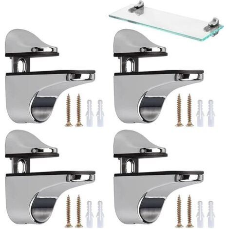 4 Pieces Adjustable Glass Shelf Bracket, Adjustable Brackets for Glass Shelves, Glass Clamp Support Clamp, with Accessories, for 2-23mm Glass and Wood Panels (1/5)