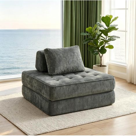 CHICFURN Divano letto 1 posto 97x97x70 cm in ciniglia grigia 2 in 1 per piccoli spazi (1/5)