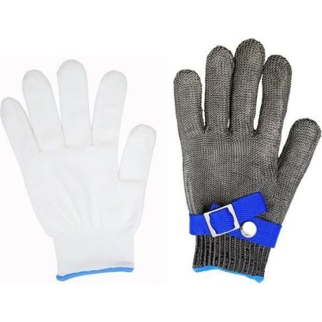 Gant de Boucher - Acier Inoxydable - Protection Niveau 5 - Taille L - Lavable - Antirouille (1/4)