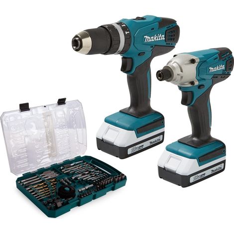 Makita 18v Cordless Combi Hammer Drill & Impact Driver Twin Pack + 74 piece Set (1/3)
