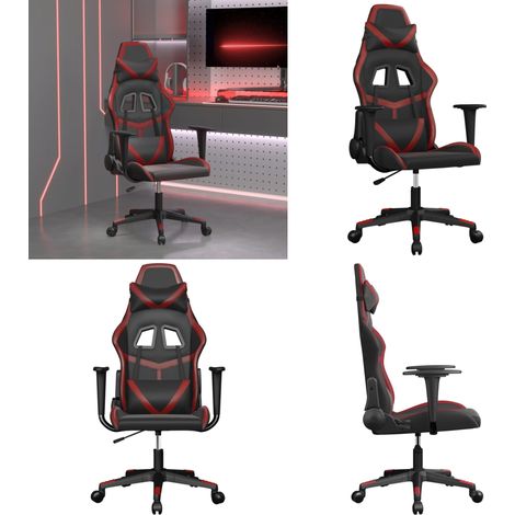 Gaming-Stuhl mit Massagefunktion Schwarz und Weinrot Kunstleder - Massagestuhl - Gamingstuhl mit Massage (1/5)