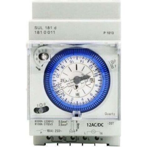 Minuterie analogique avec moteur synchrone et programme journalier, minuterie, 12 V c.a./c.c. MNS