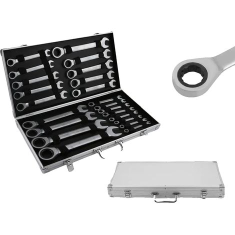 Jeu de clés à cliquet, acier chrome-vanadium, 60 x 30 x 8,5 cm, compatibilité de taille 6-32 mm, 22 pièces, boîte d'organisation incluse (1/5)