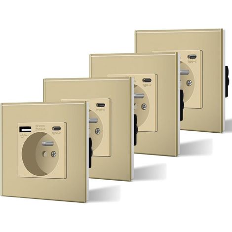 Lot de 4 Prises Murales USB-C 16A – Prise Électrique Verre Type-C 240V 86mm (1/5)