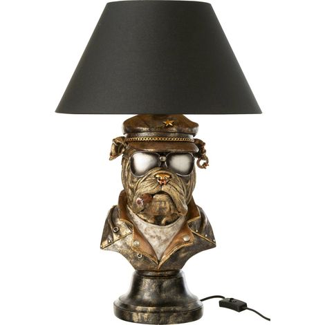 Lampe bulldog marron effet antique style biker décoratif - Marron effet vieilli noir et or (1/3)