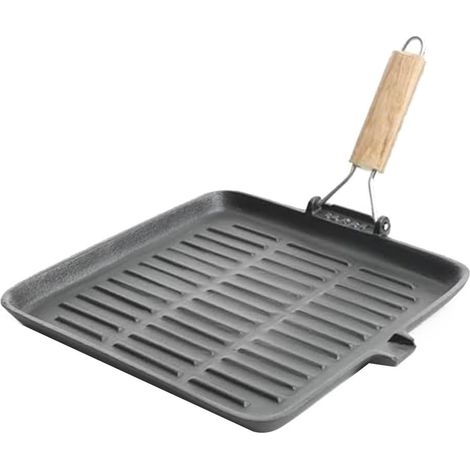 1 Poêle en fonte, carré 27,9 cm, poignée pliable, cuisine camping barbecue (1/5)