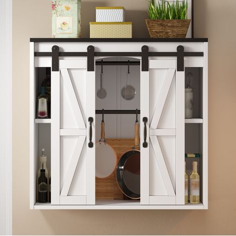 Meuble mural de cuisine 80x31x76 cm en MDF blanc avec portes coulissantes, gain de place – MEUBLIV (1/5)