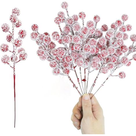 Rameaux De Baies Rouges Artificielles - 20 cm - Pour Décoration De Sapin De Noël - 20 Pièces (1/5)