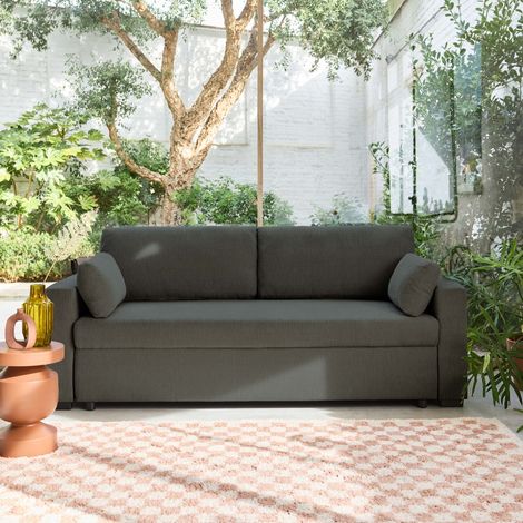 Canapé convertible 3 places tissu chenille L 211 x P 90 x H 86 cm - Easy Tissu Gris foncé (1/5)