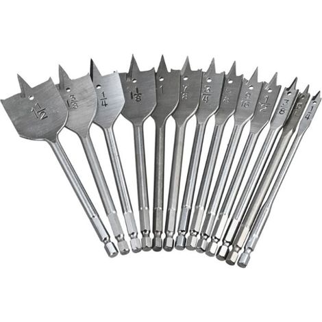 Juego de 13 brocas planas para carpintería con caja de almacenamiento (1/4)