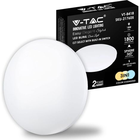 Plafonnier LED Lampe Plafond Rond avec Interrupteur - Lumière 3 en 1 Chaud, Froid, Neutre - Lampe Moderne pour Maison et Bureau 1800 Lumen - IP20 - Diamètre 300 mm - 18W (1/5)
