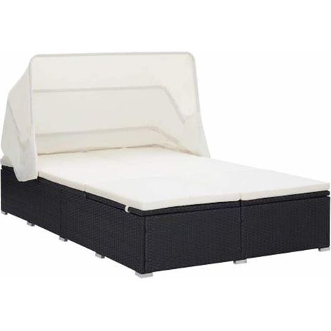 vidaXL Transat à 2 places avec coussin Résine tressée Noir (1/5)