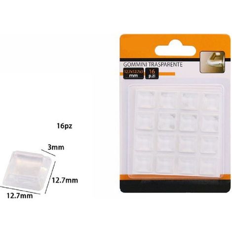 TrAdE Shop Traesio - 16 Gommini Adesivi Protezione Pavimenti Trasparenti Quadrati 12.7x12.7x3mm 66092 - (1/2)
