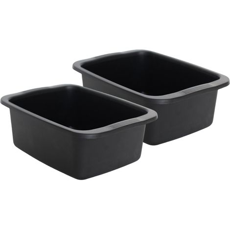 Kit de 2 vasques rectangulaires noires. Bol en plastique d'une capacité de 10 l. Le plateau polyvalent mesure 42 x 31 x 15,5 cm (1/5)