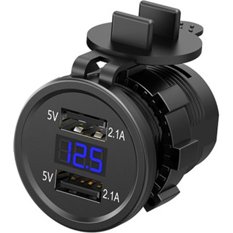 Chargeur USB Double Moto 12V Voltmètre Numérique Étanche Charge Rapide pour Téléphone Tablette GPS Bleu (1/5)