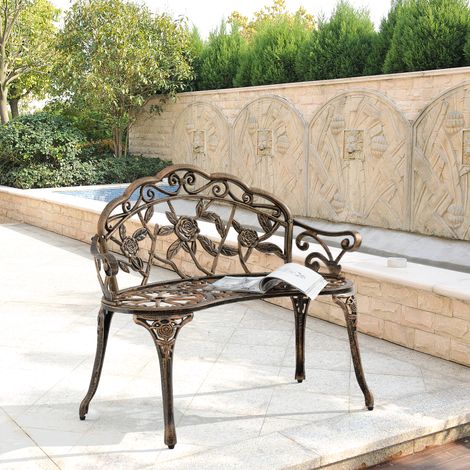 Casa.Pro – Banc de jardin vintage en fonte et aluminium – Dimensions 99 x 54 x 78 cm – Résistant aux intempéries – Design élégant (1/5)