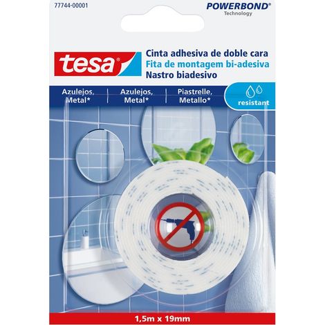 Nastro Biadesivo per Fissaggio su Piastrelle e Metallo tesa Powerbond, 1,5m x 19mm, Bianco (1/5)